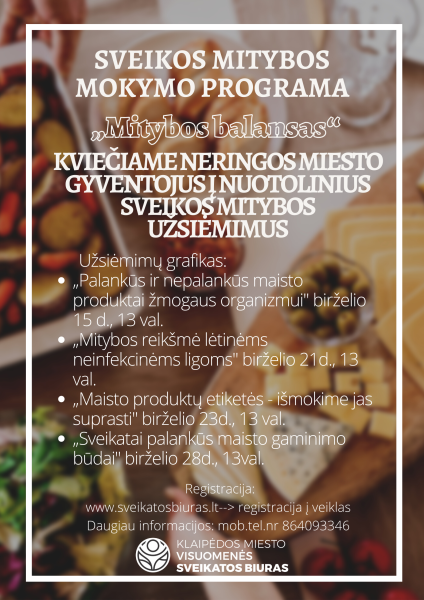 Kvietimas prisijungti prie sveikos mitybos mokymo programos ,,Mitybos balansas"